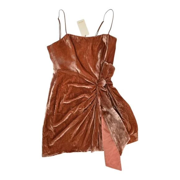 NWT CINQ À SEPT KIKI DRESS Knotted Draped Velvet Mini Dress in Rosewood SZ 2 - Picture 7 of 16